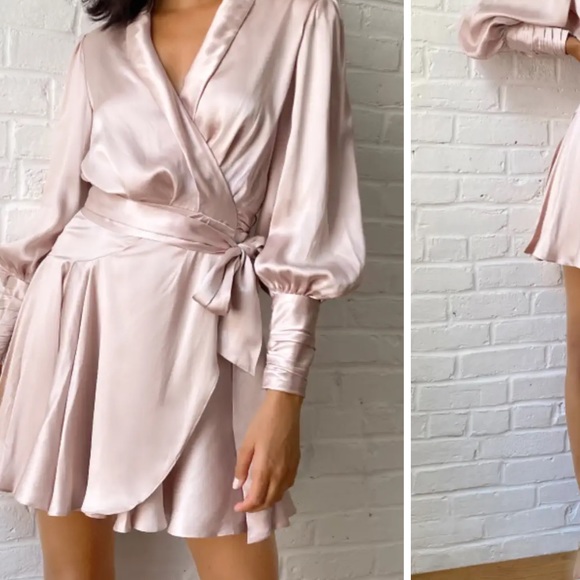 Zimmermann Silk Wrap Mini Dress in Petal - Picture 2 of 3